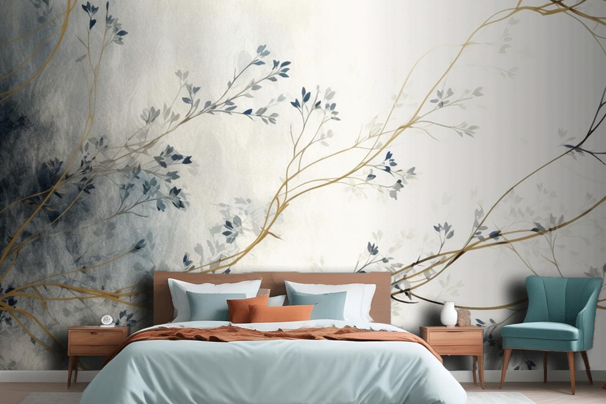 Retro Nostalgic Golden Brushstrokes Bedroom Wallpaper Mural