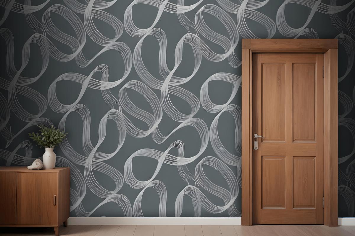 Seamless Abstract Pattern With Flowing Organic Shapes In Shades Of Gray And White Wallpaper Mural