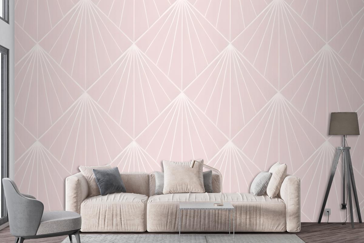 Seamless Geometric Pattern With White Radiating Lines On A Light Pink Wallpaper Mural
