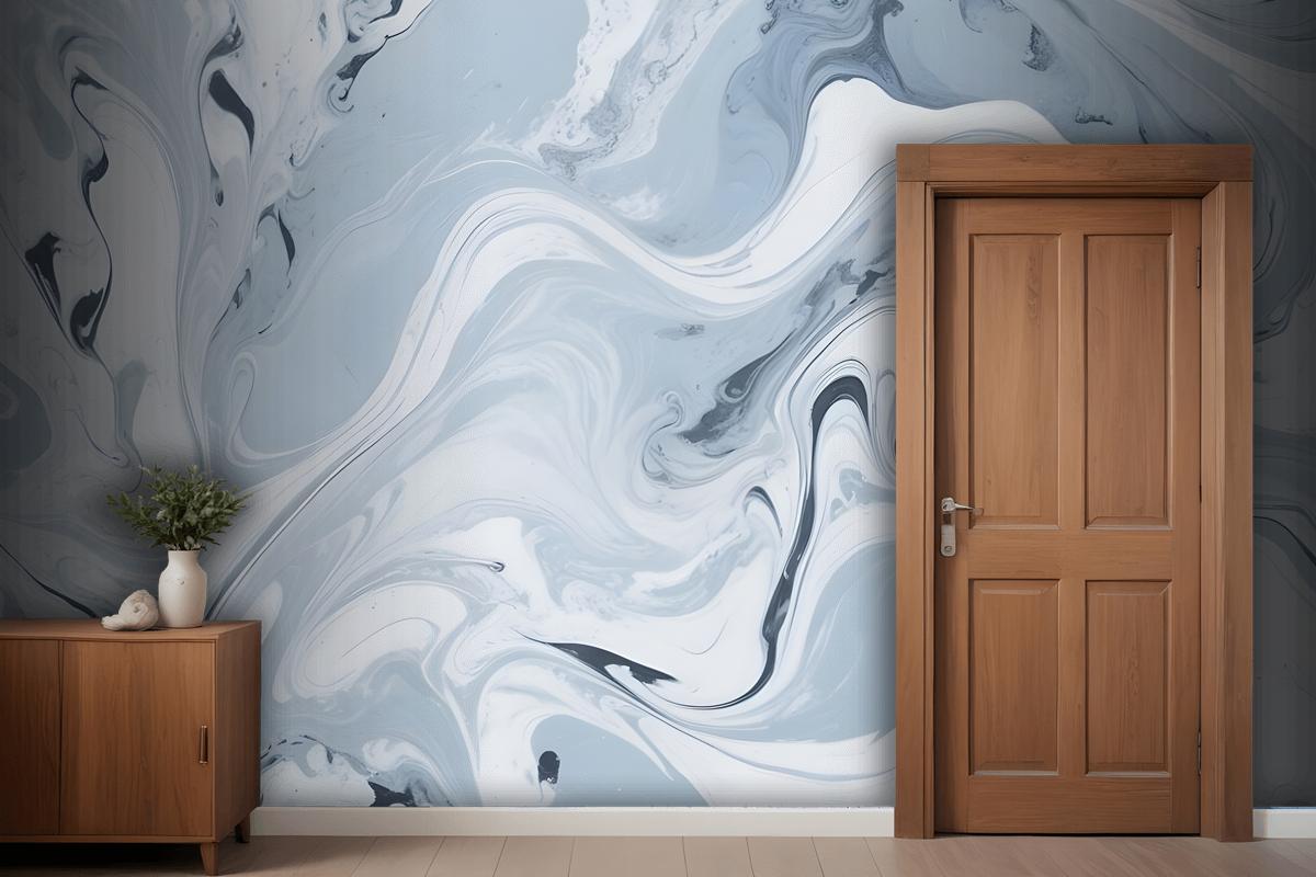 Swirling Blue And White Marble Pattern Wallpaper Mural