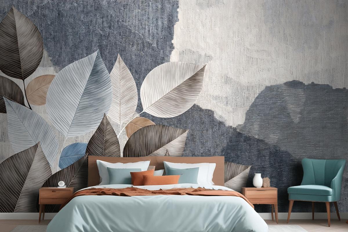 Textured Leaves In Coffee Tones Bedroom Wallpaper Mural