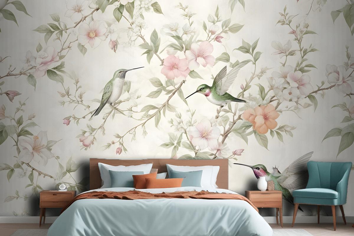 Vintage Blossoms With Birds Bedroom Wallpaper Mural