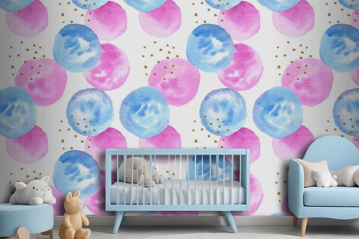 Watercolor Abstract Circular Spots Seamless Pattern Girl Wallpaper Mural