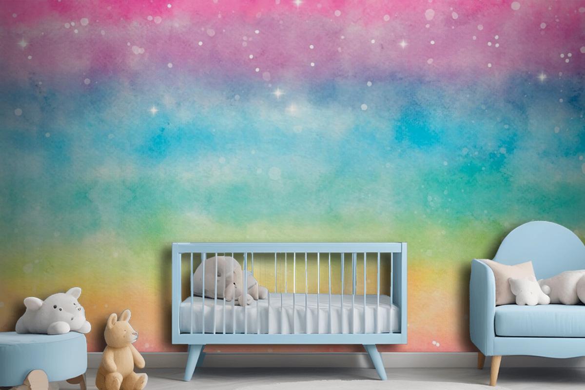Watercolor Rainbow Background Girl Wallpaper Mural