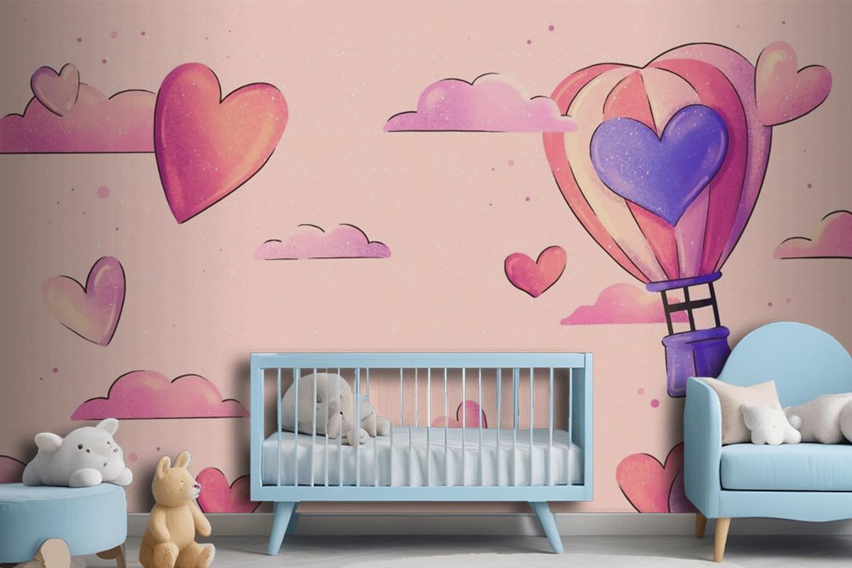 Watercolor Valentine'S Day Background Girl Wallpaper Mural