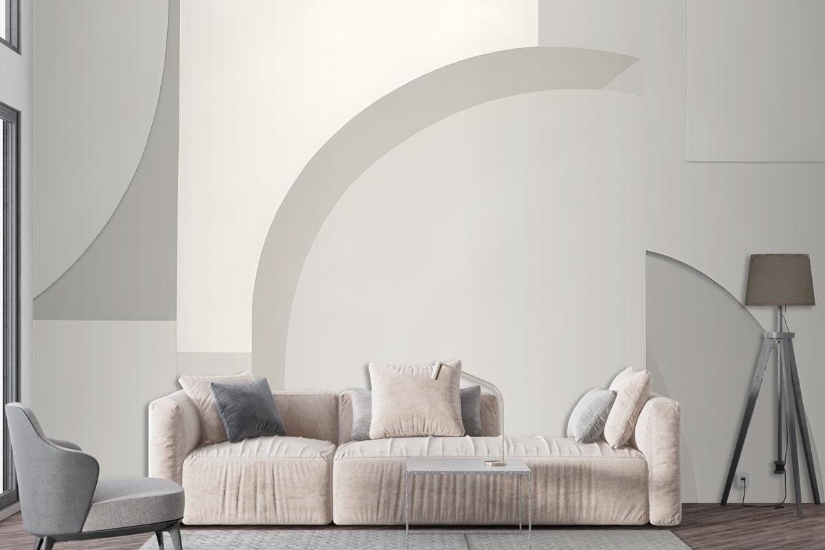 White And Neutral Abstract Shapes Wallpaper Mural