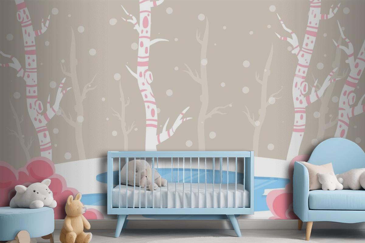 Winter Concept In Hand Drawn Wallpaper Mural