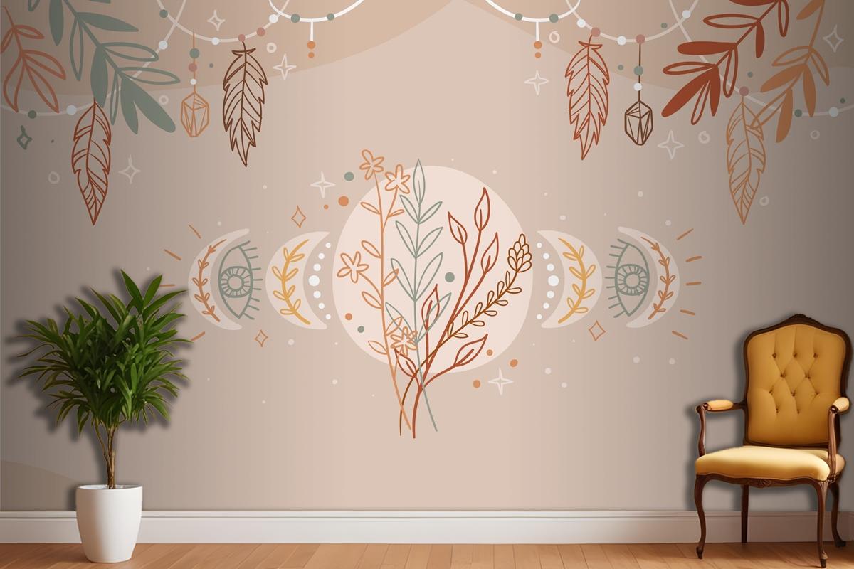 Hand Drawn Boho Background Bedroom Wallpaper Mural
