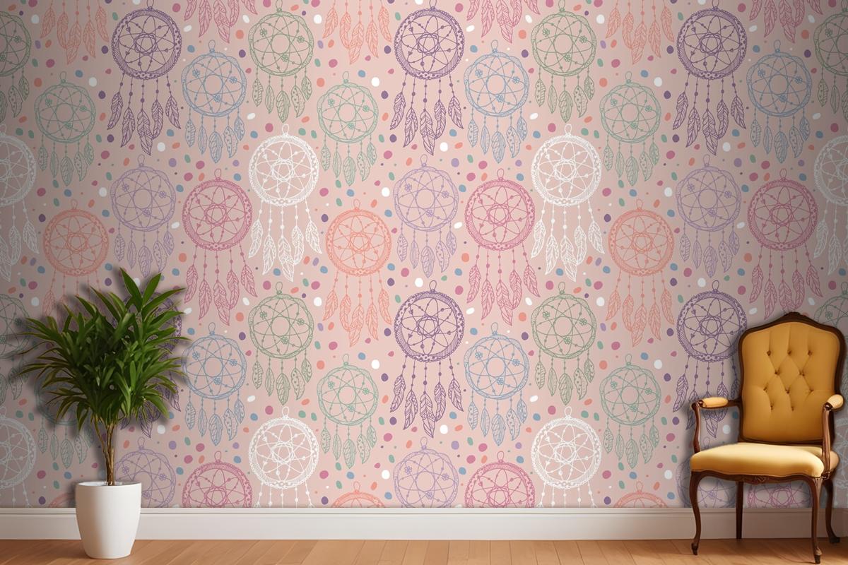 Engraving Hand Drawn Boho Pattern Design Bedroom Wallpaper Mural