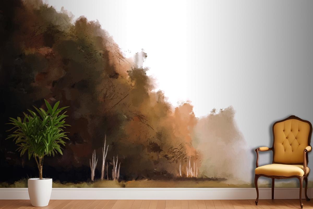 Watercolor Autumn Landscape Bedroom Wallpaper Mural