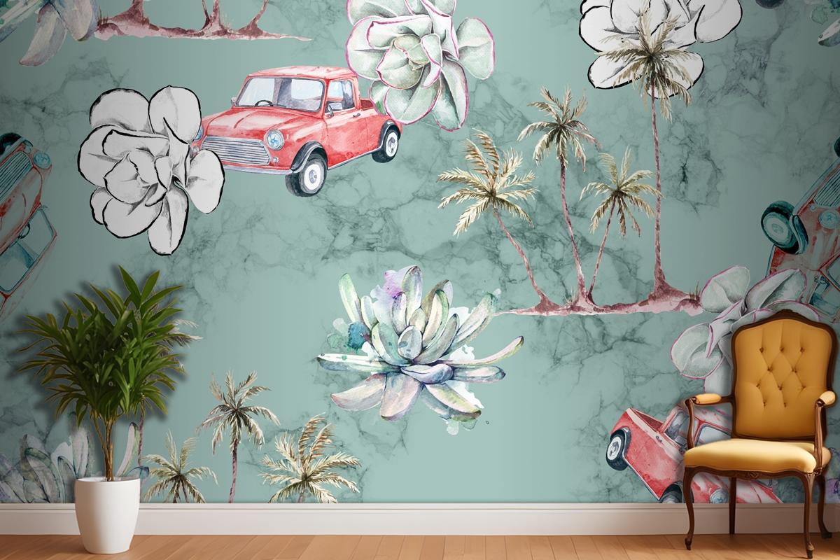 Seamless Pattern Tropical And Palm Trees Bedroom Wallpaper Mural