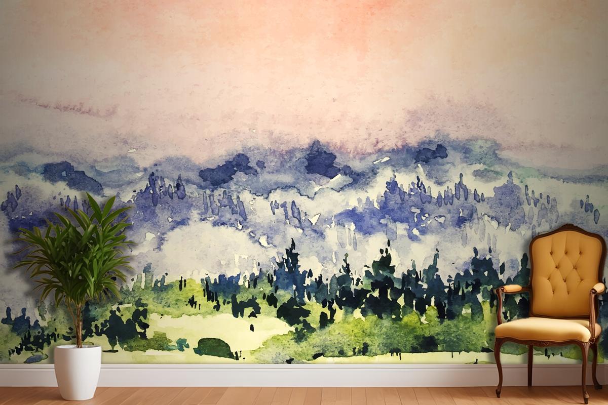 Abstract Watercolor Landscape Background Bedroom Wallpaper Mural