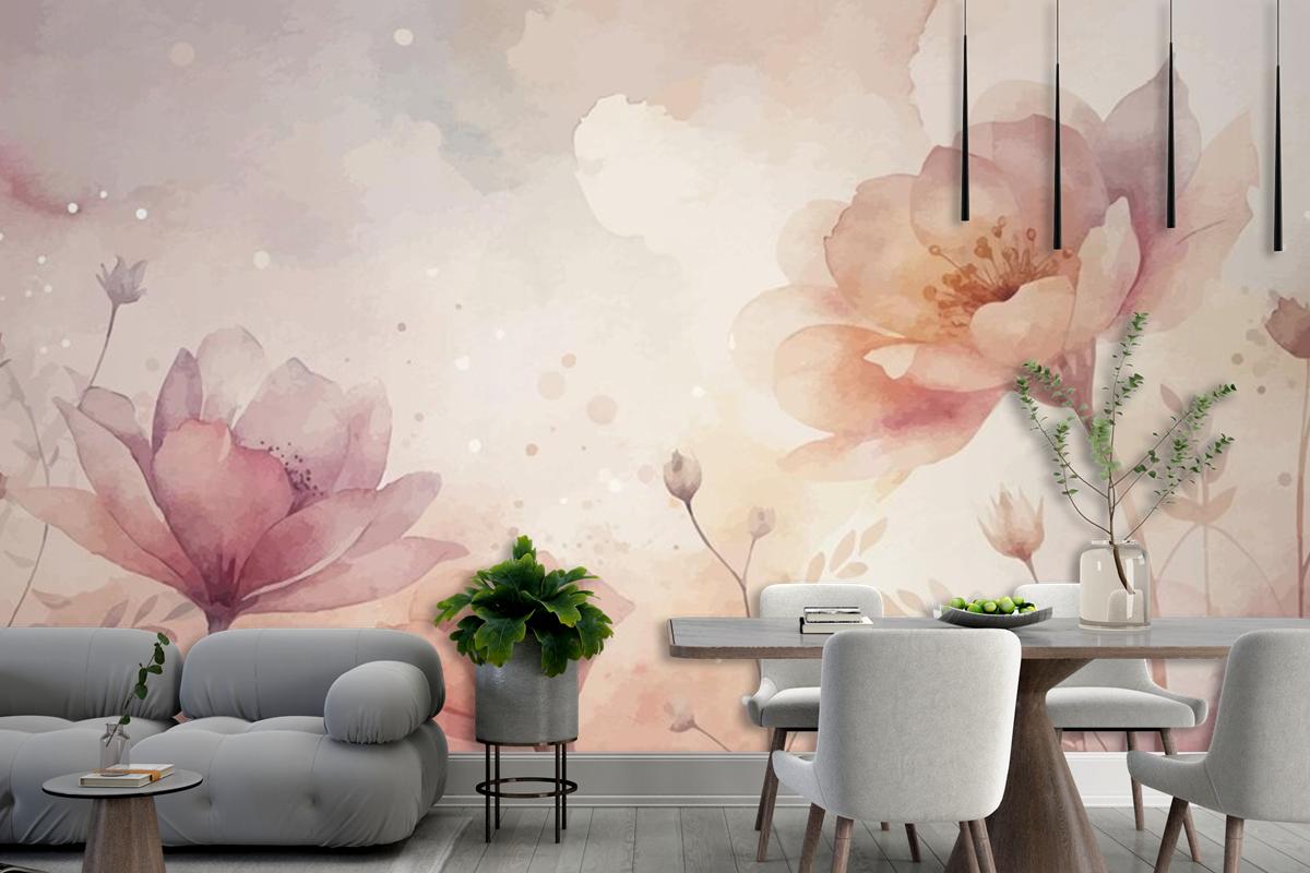 Beautiful Watercolor Flower Background Living Room Wallpaper Mural