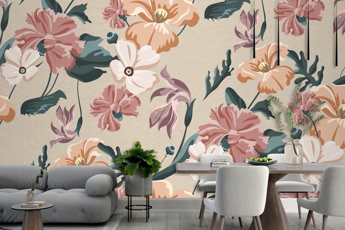 Blooming Colorful Flower Seamless Pattern Living Room Wallpaper Mural
