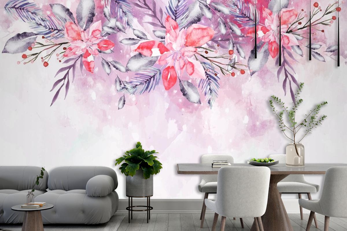 Blooming Watercolor Flowers For Wallpaper Concept Living Room Wallpaper Mural