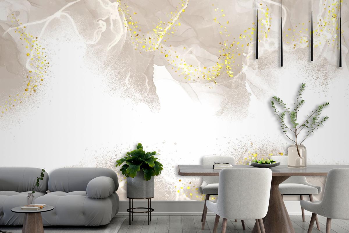 Elegant Hand Painted Neutral Alcohol Ink Living Room Wallpaper Mural