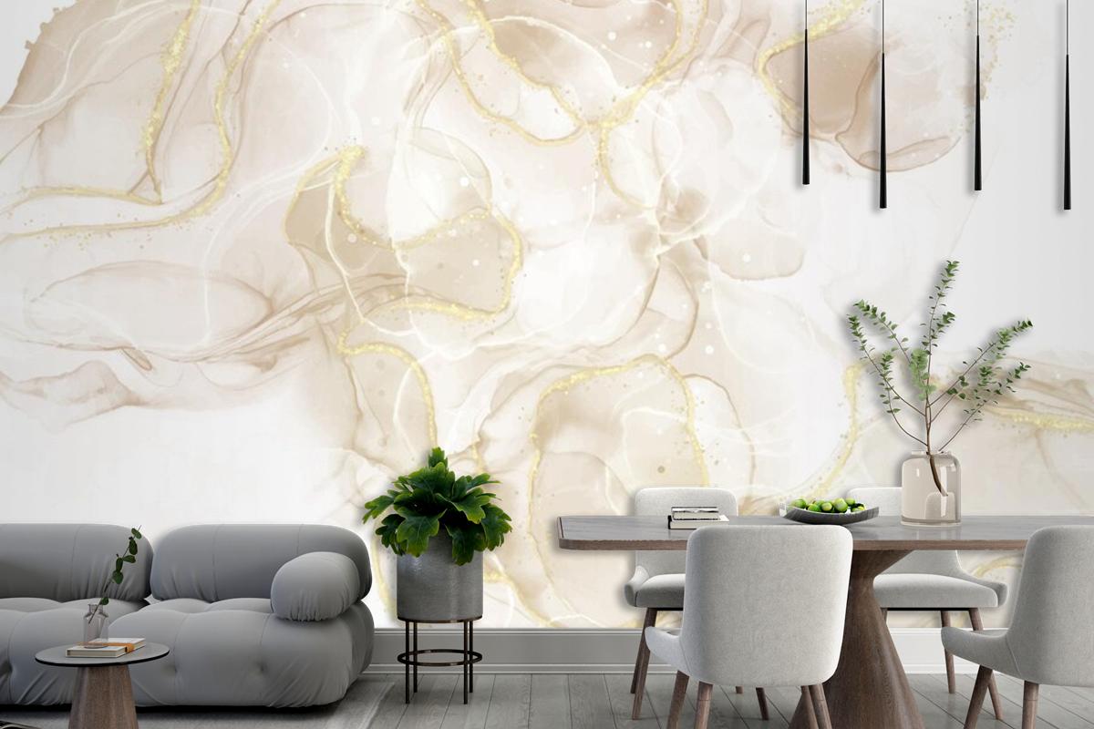Fluid Art Hand Painted Background With Gold Glitter Elements Living Room Wallpaper Mural