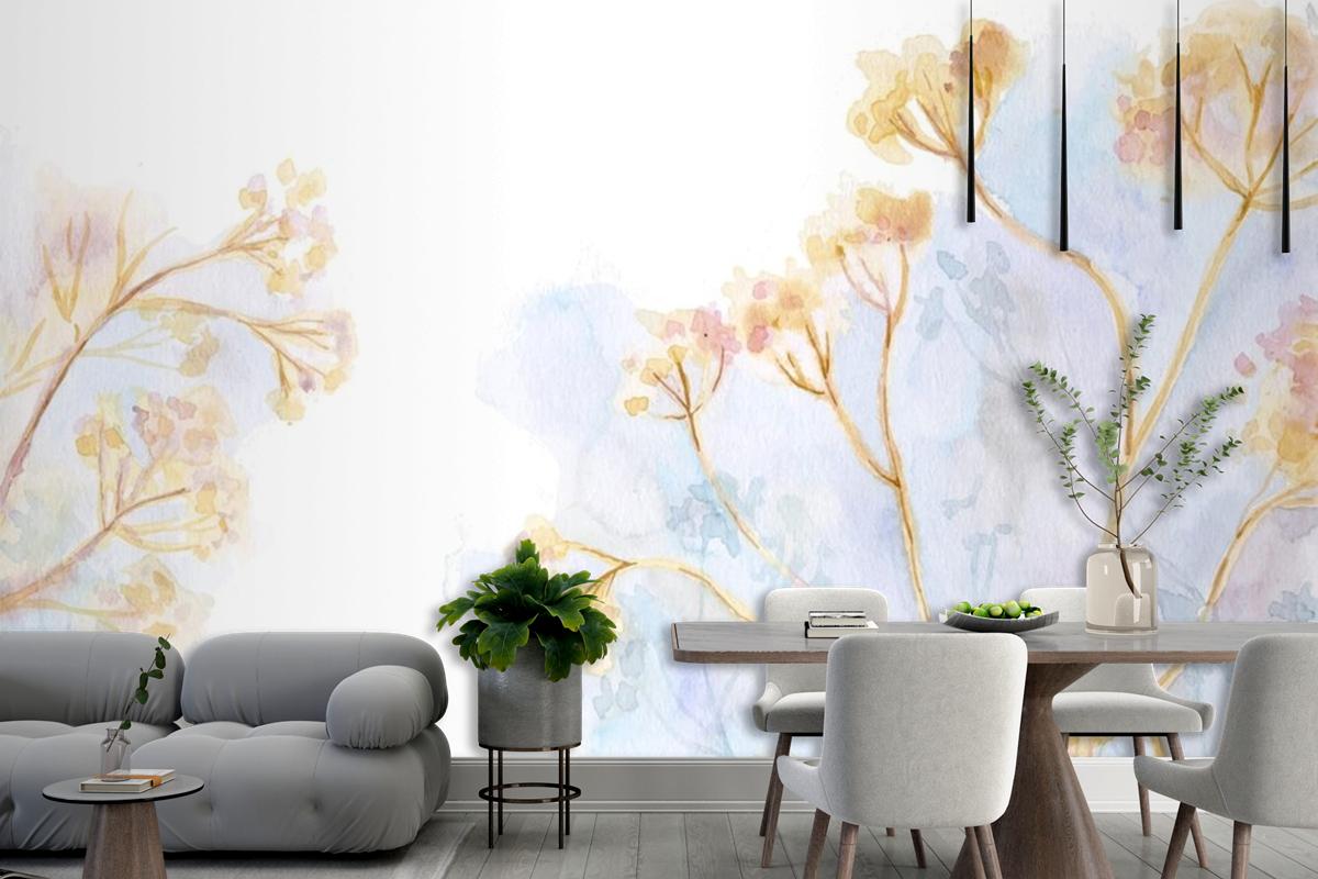 Hand Painted Watercolor Nature Living Room Wallpaper Mural