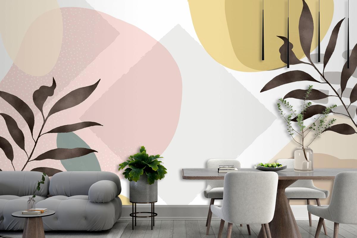 Minimal Hand Drawn Background With Plants Living Room Wallpaper Mural
