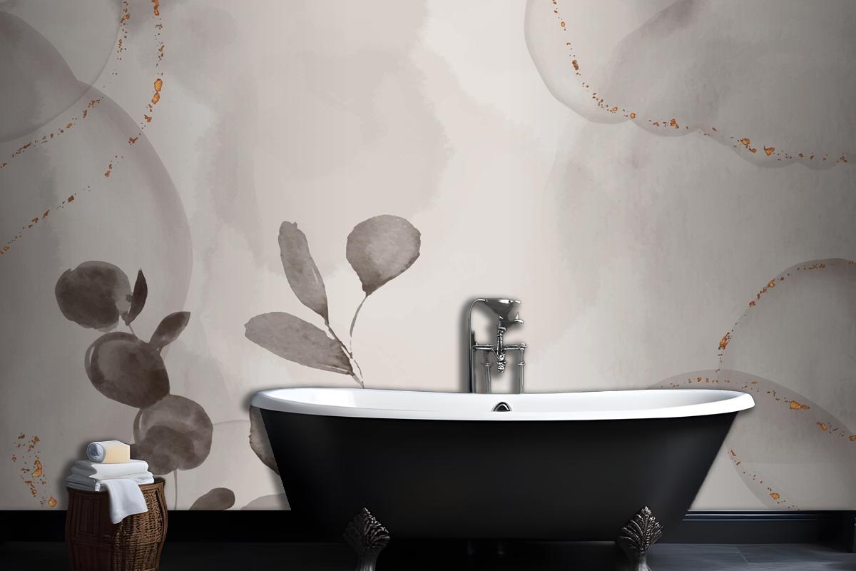 Watercolor Hand Drawn Background With Leaves Wallpaper Mural