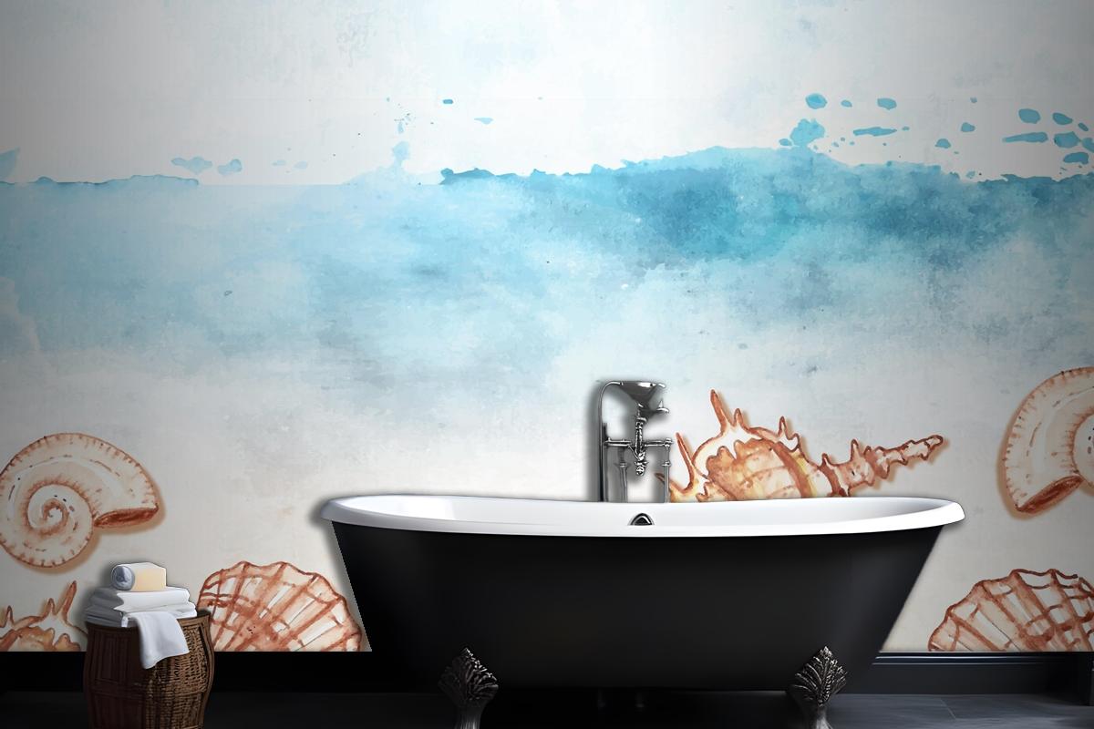 Watercolor Summer Background With Shells Wallpaper Mural
