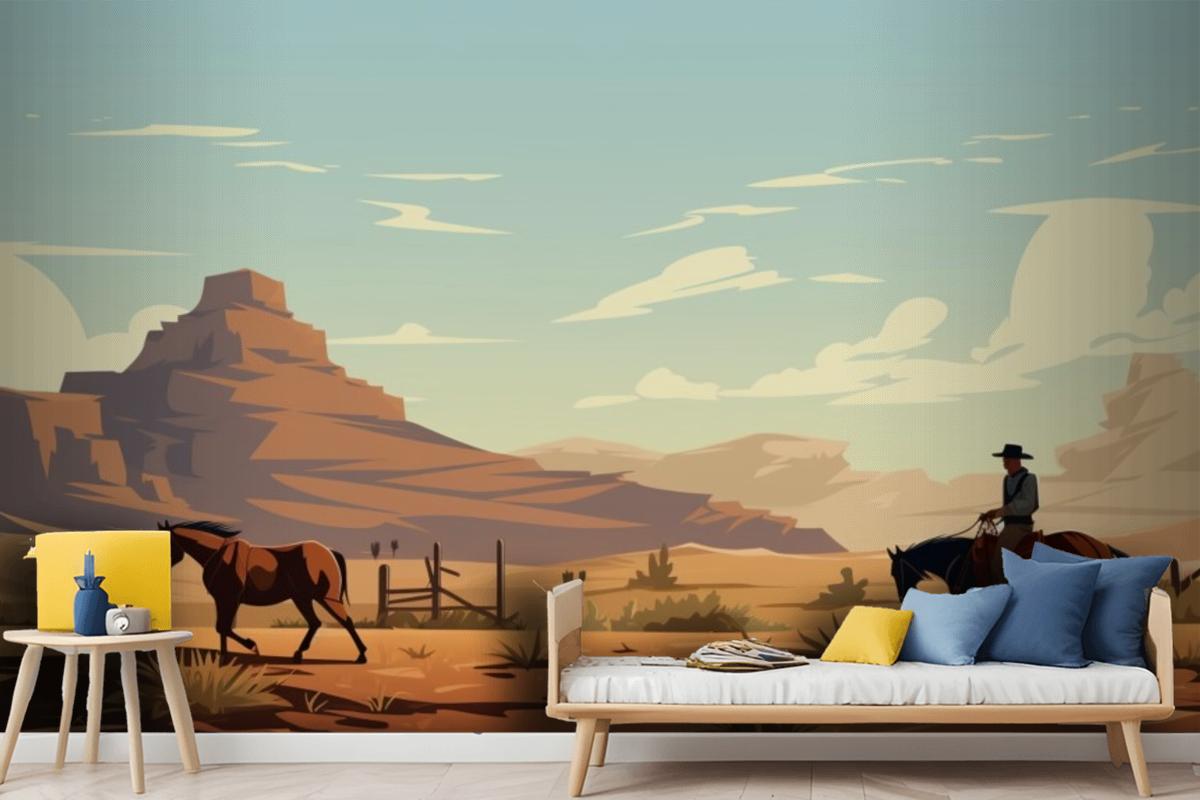 A Man Riding A Horse In The Desert Wallpaper Mural