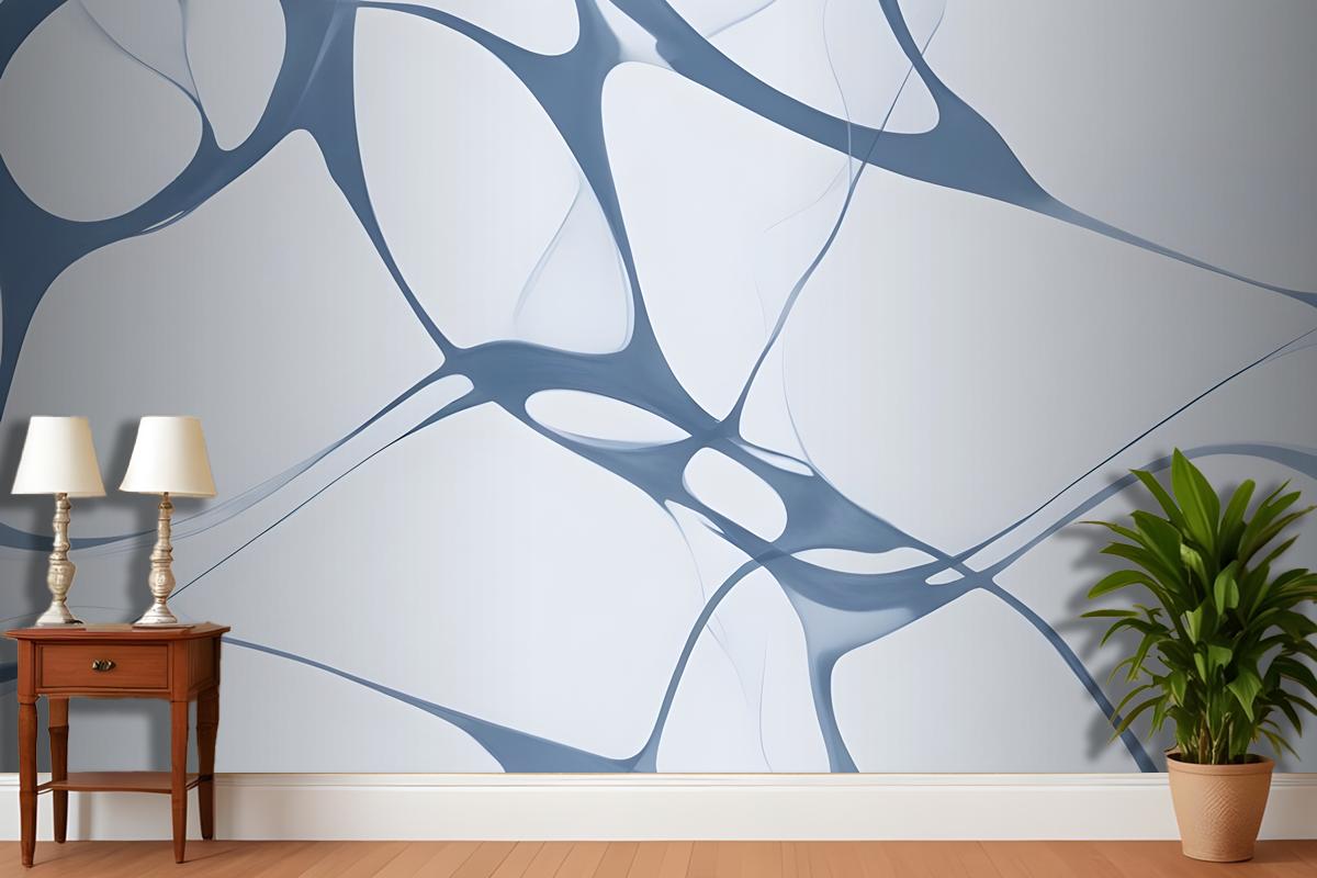 Abstract Blue And White Pattern With Organic Flowing Shapes Wallpaper Mural