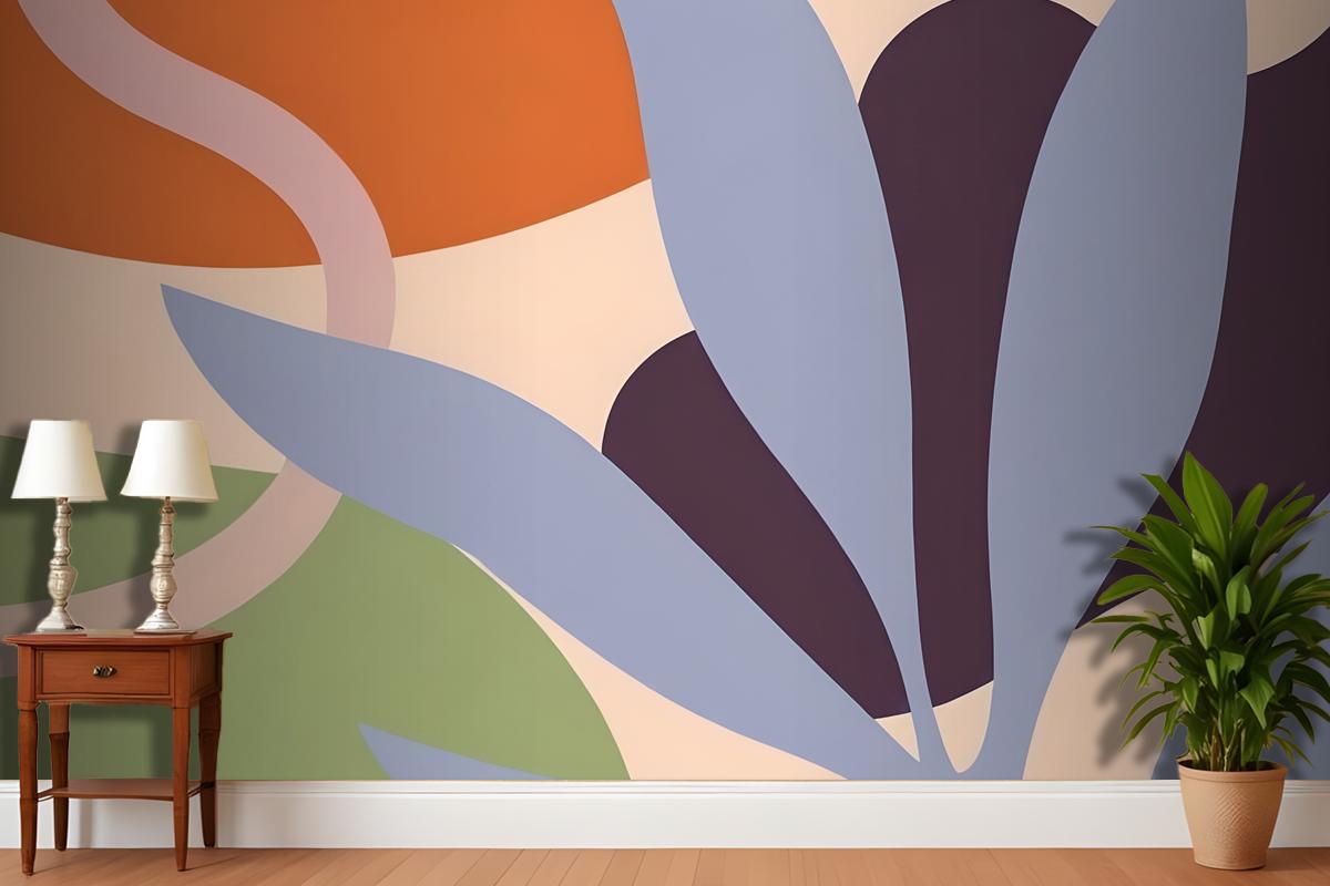 Abstract Colorful Shapes And Forms In Shades Of Orange Purple Gray And Green Wallpaper Mural