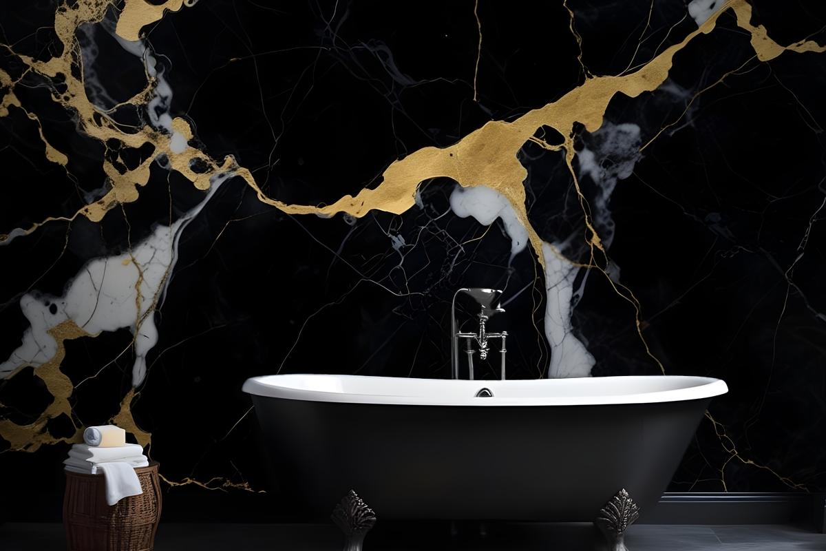 Black & Gold Dark Marble Effect Wallpaper Mural