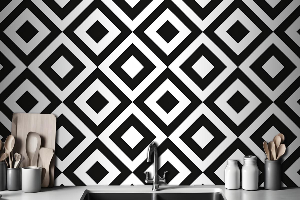 Black & White Diamond Pattern Wallpaper Mural