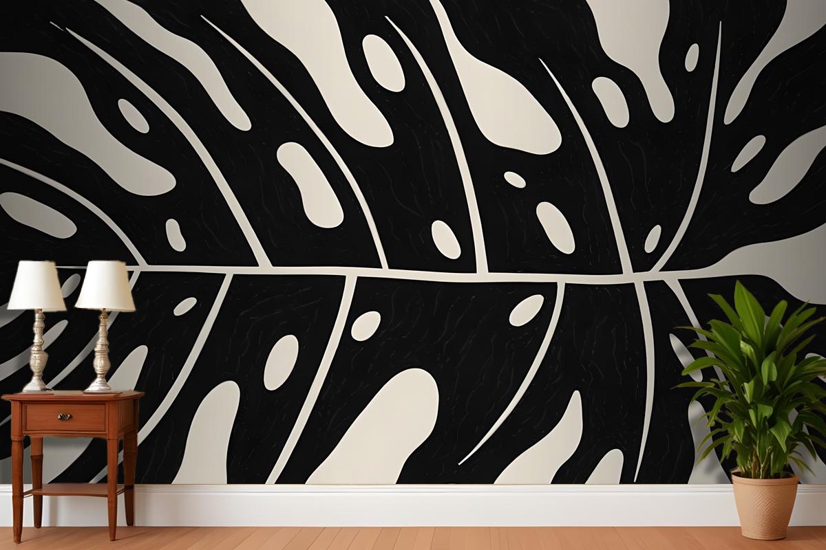 Black And White Abstract Pattern With Organic Shapes And Lines Wallpaper Mural