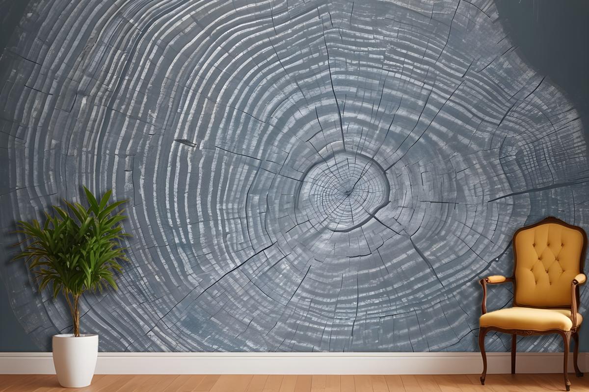 Blue Gray Wood Grain Print Wallpaper Mural