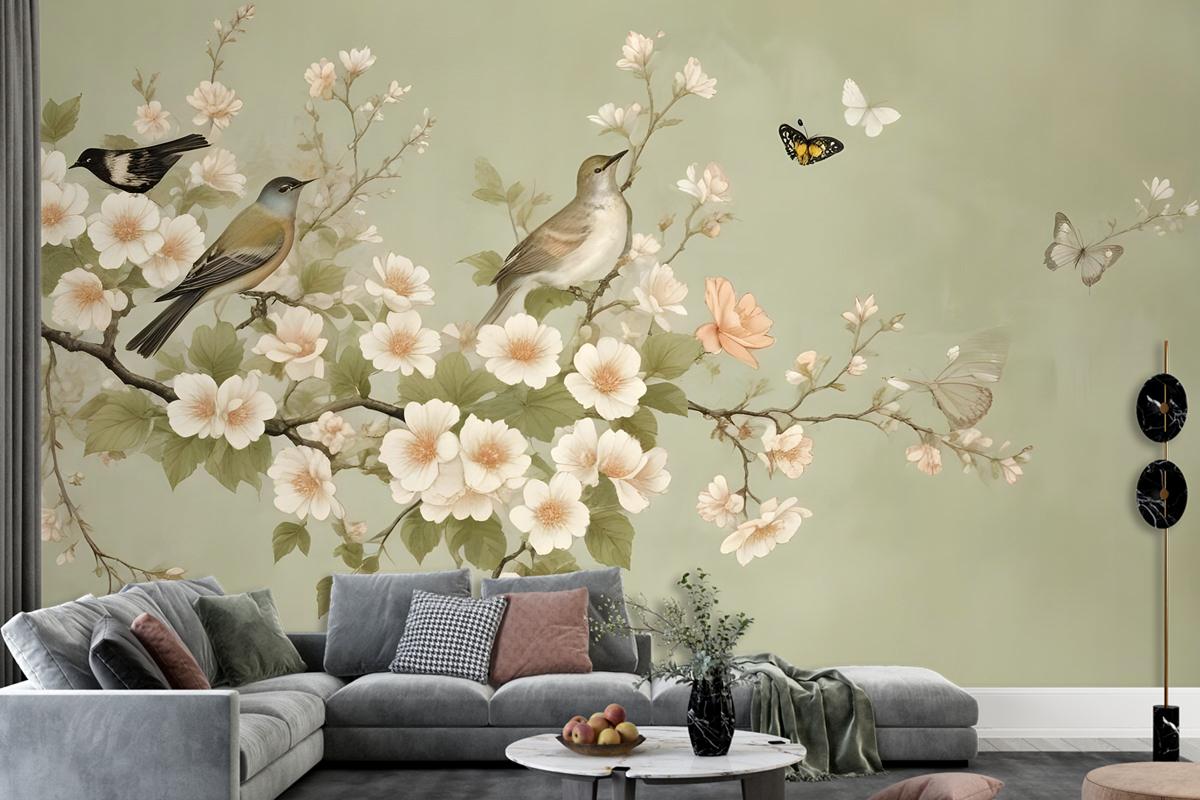 Cream Begonia Blossom Floral Art Bedroom Wallpaper Mural