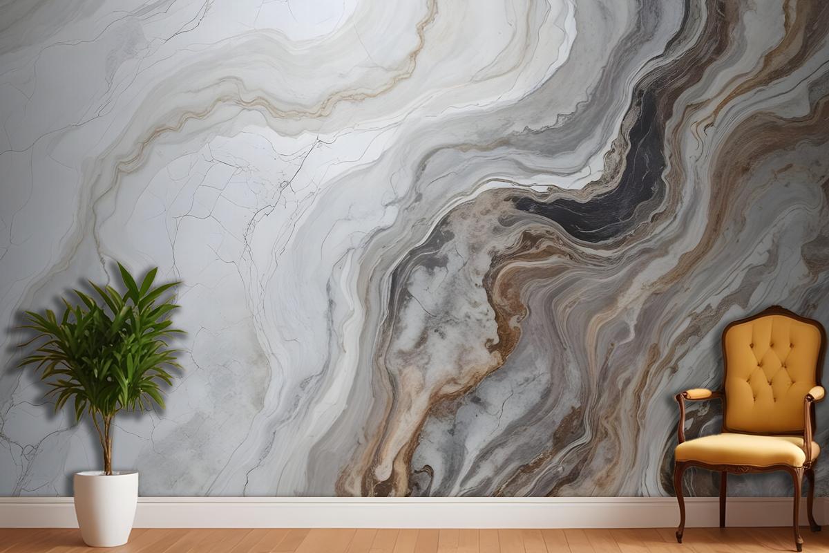 Dark Marble Gray And Brown Waves Bedroom Wallpaper Mural