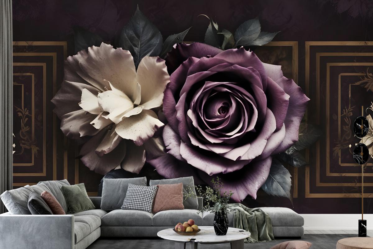 Dark Rose Floral Bedroom Wallpaper Mural