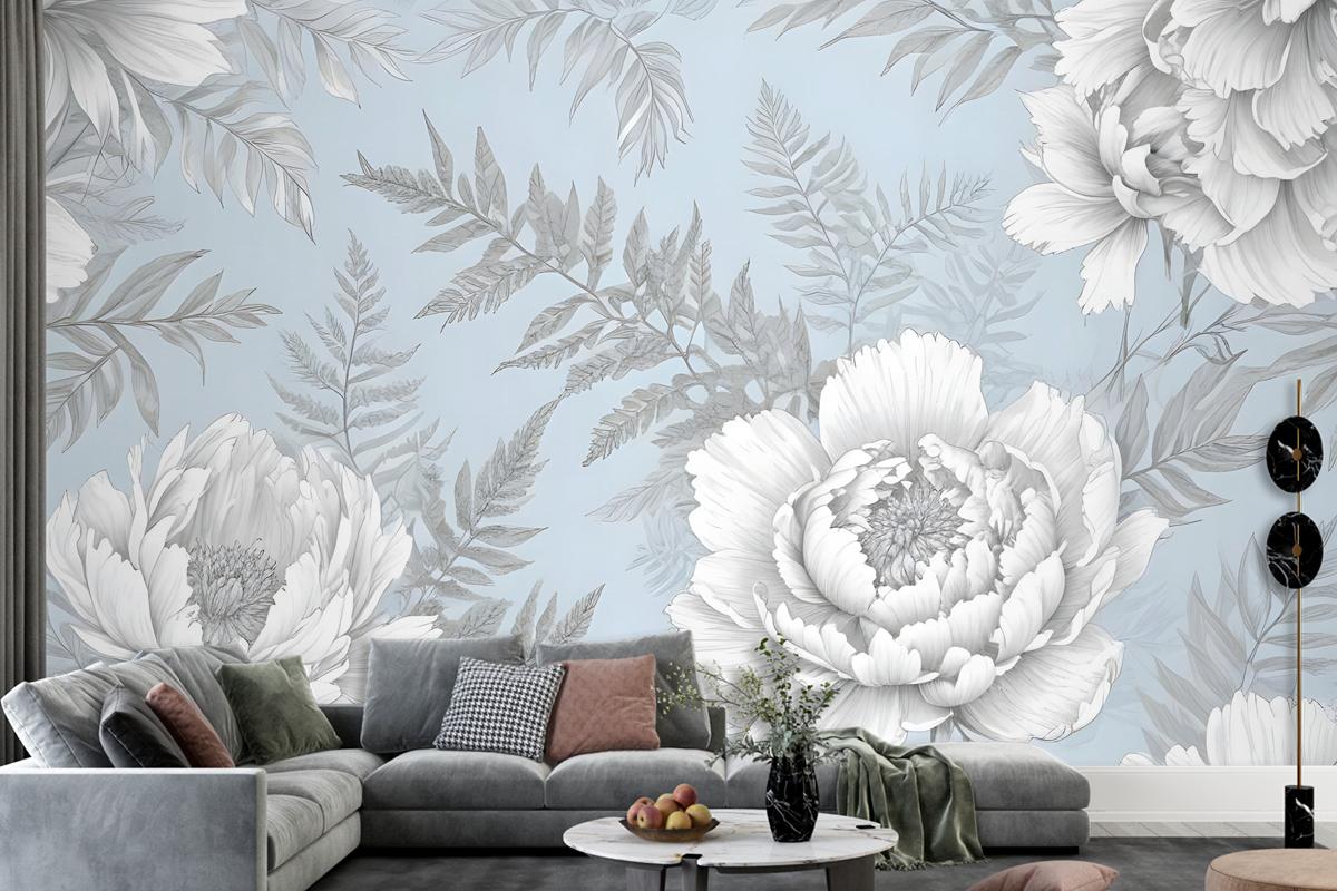 Drawing Floral Bouquet Art Bedroom Wallpaper Mural