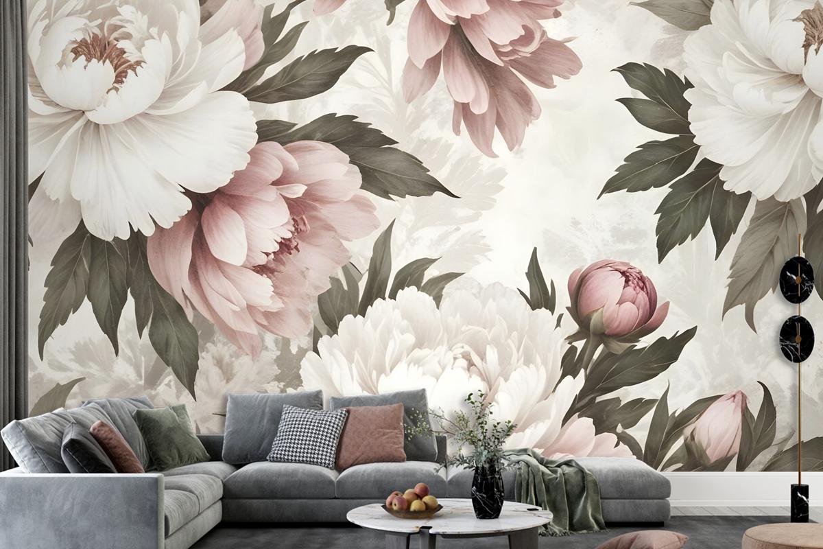 Dutch Pink Peony Floral Bedroom Wallpaper Mural