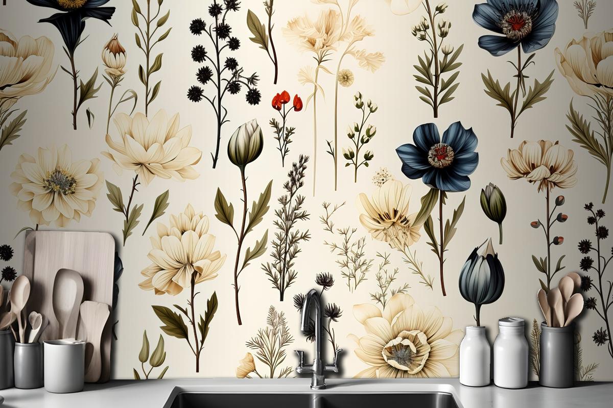Floral Seamless Pattern Delicate And Vibrant Blooms Wallpaper Mural