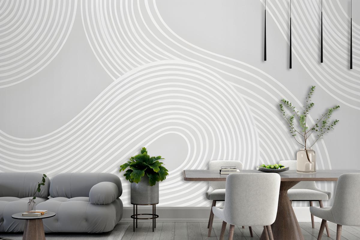 Gray Curvy Lines Modern Zen Garden Wallpaper Mural