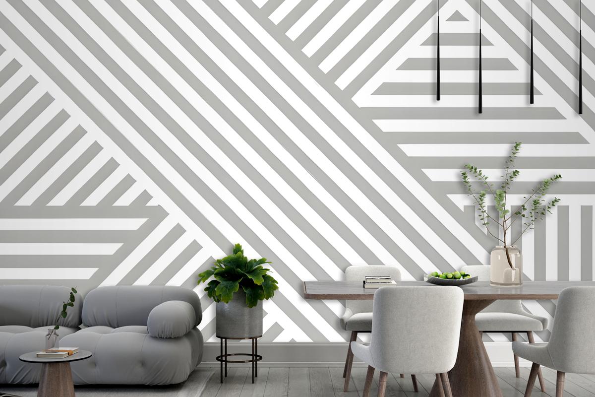 Gray White Diagonal Striped Pattern Wallpaper Mural