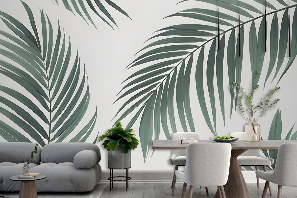 Light Background Palm Leaves Various Shades Green Wallpaper Mural