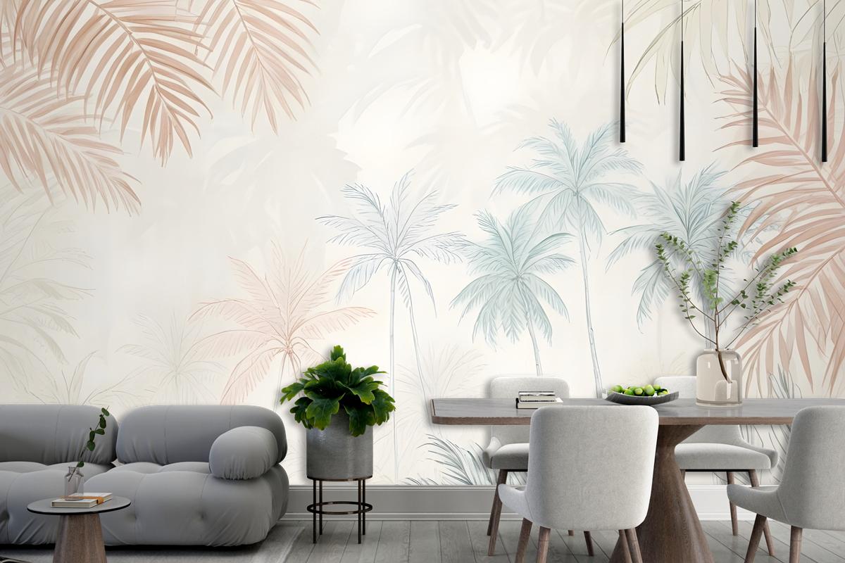 Minimalist Pink & Green Inky Tropical Wallpaper Mural