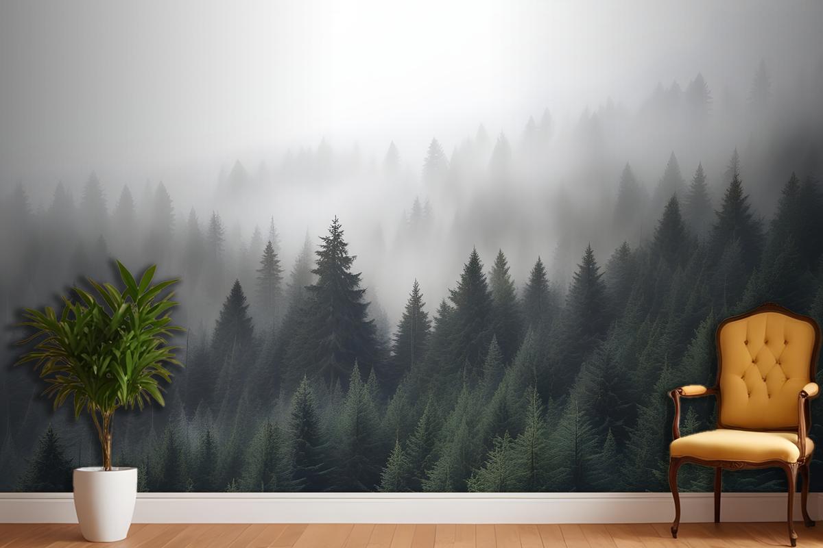 Misty Pine Forest Wallpaper Mural