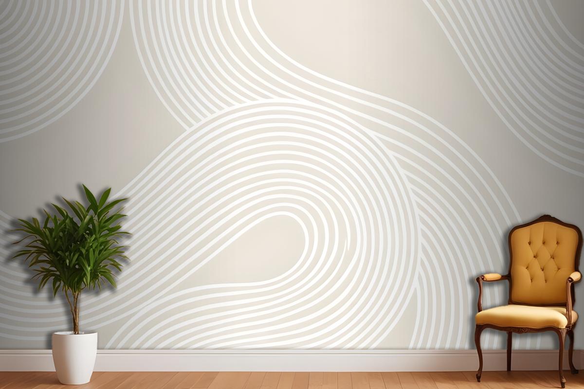 Neutral Curvy Lines Modern Zen Garden Wallpaper Mural