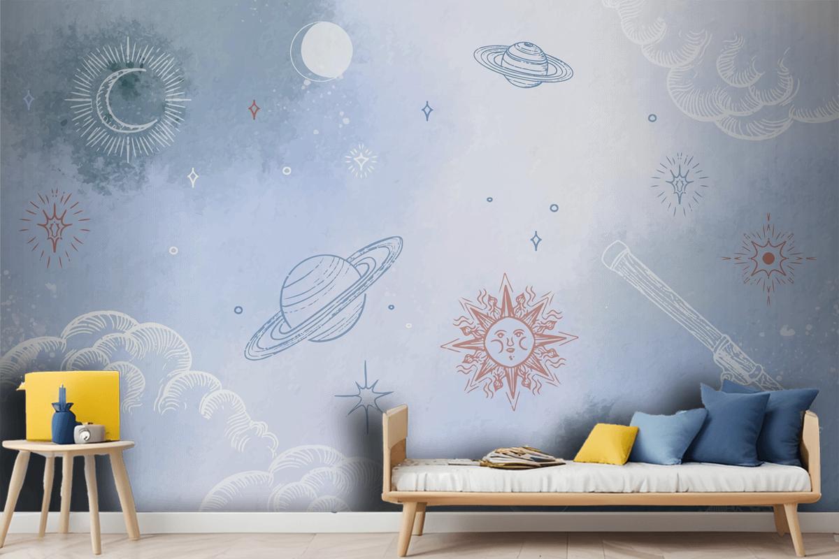 Powder Pastel With Hand Drawn Elements Wallpaper Mural