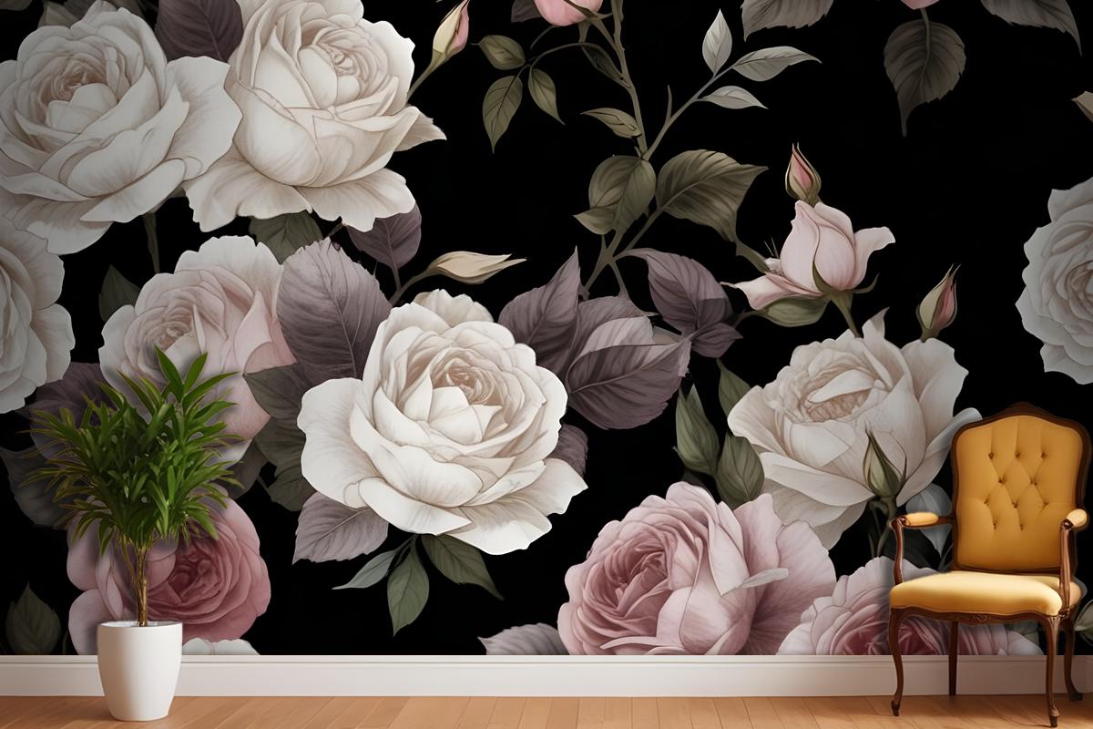 Purple & Pink Dark Floral Wallpaper Mural