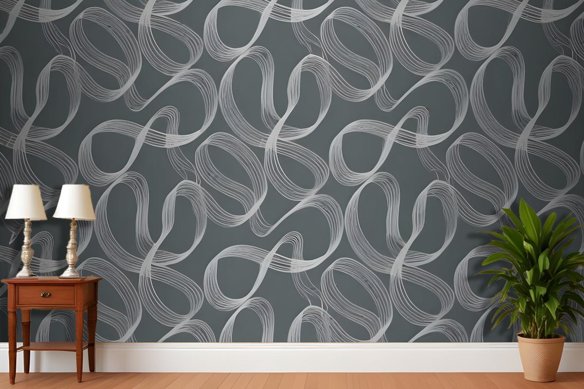 Seamless Abstract Pattern With Flowing Organic Shapes In Shades Of Gray And White Wallpaper Mural