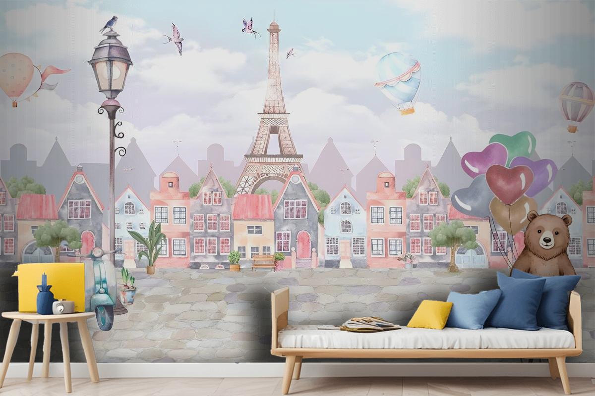 Sweet Teddy Bear in Paris Kids Room Wallpaper Mural