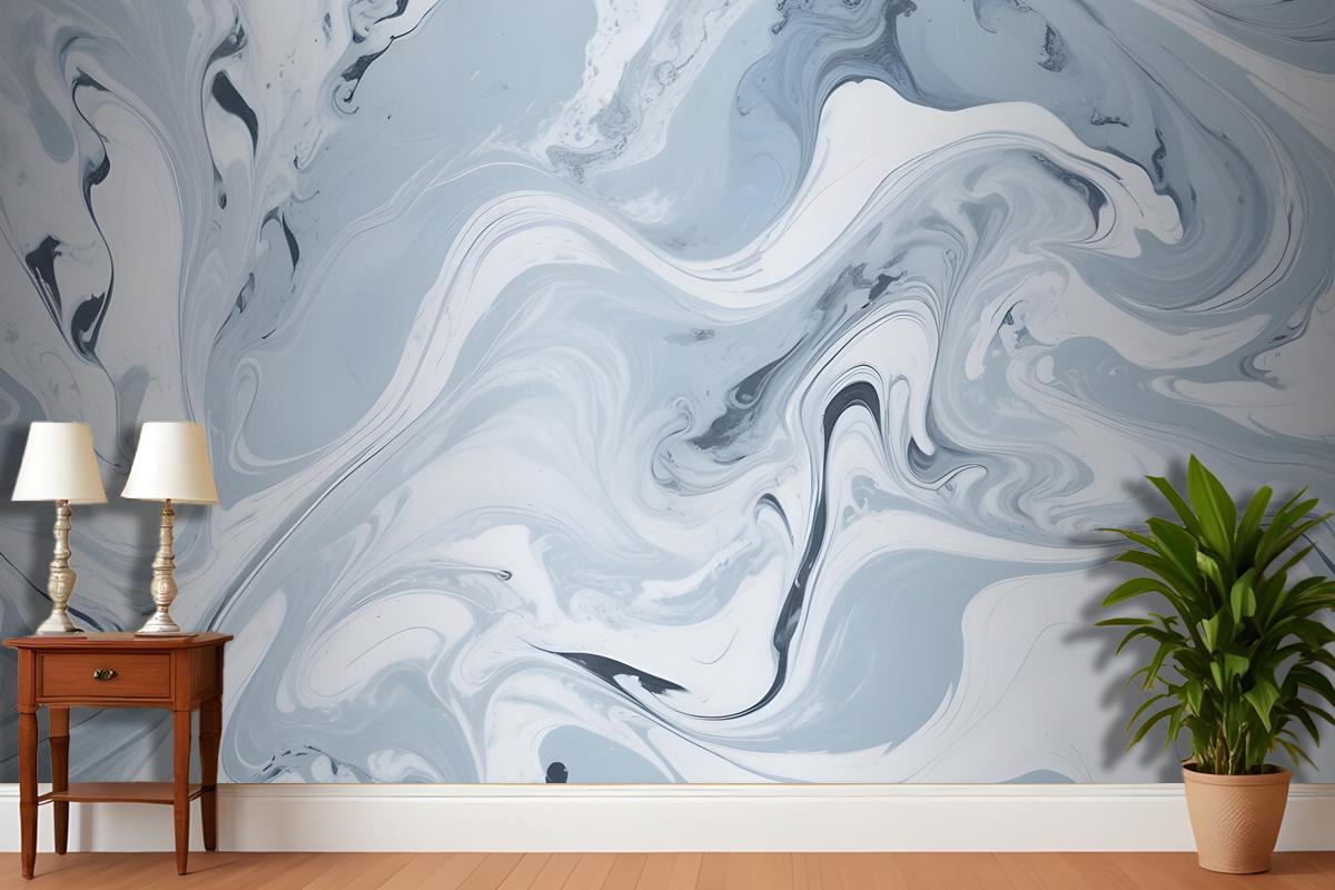 Swirling Blue And White Marble Pattern Wallpaper Mural
