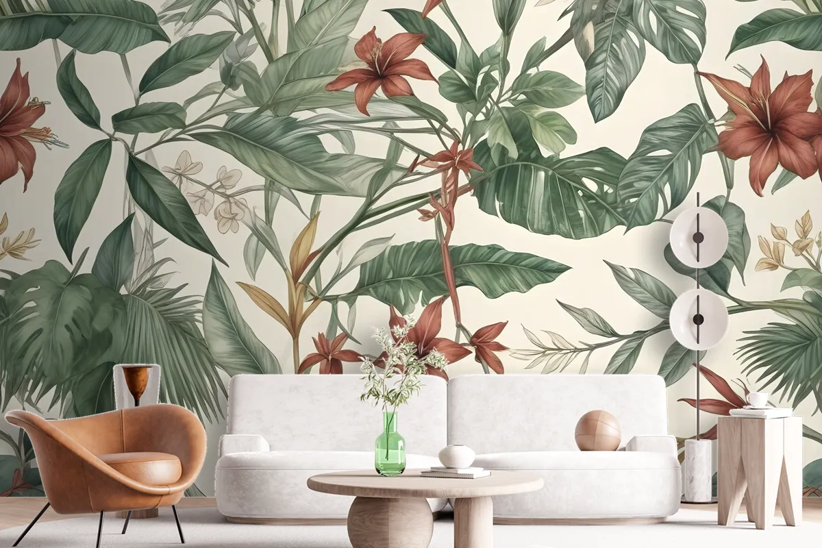 VEELIKE Wallpaper Tropical Leaves Vintage Floral Wallpaper Adhesive Paper For Furniture Roll Decorative Bedroom Wardrobe Living Room Wall Stickers Bathroom Kitchen Washable 44.5 Cm X 300 Cm - View #6